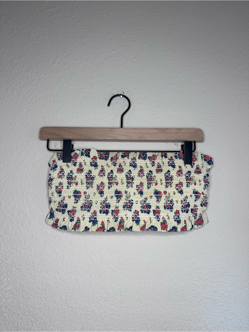 Tory Burch Cream Floral Smocked Costa Bikini Top Size Small